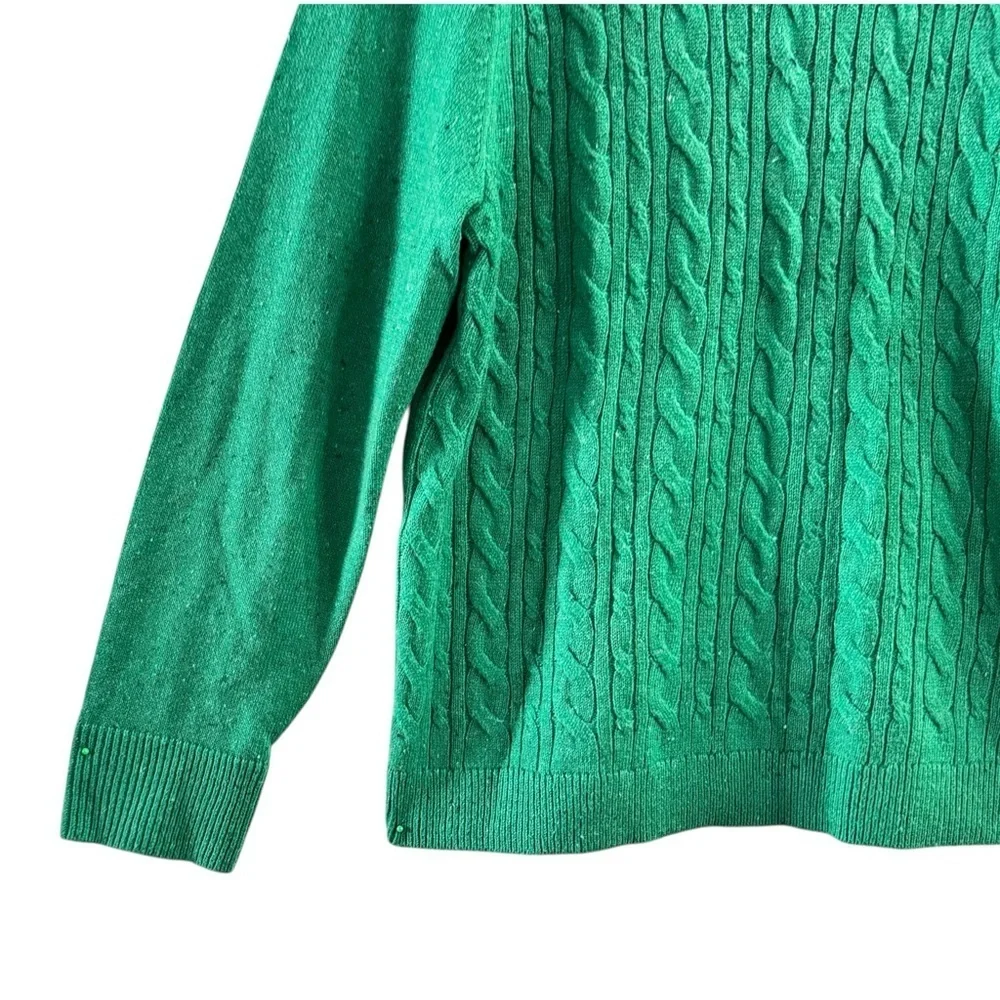Talbots Green Cable Knit Sweater Women’s XL Crewneck Button Cuff